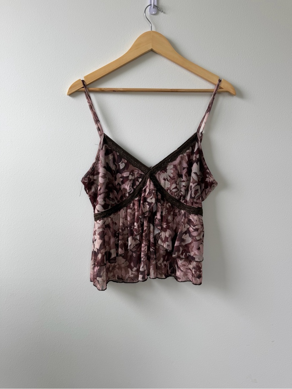 Floral Lace-Trim Spaghetti Strap Cami - Mauve Floral